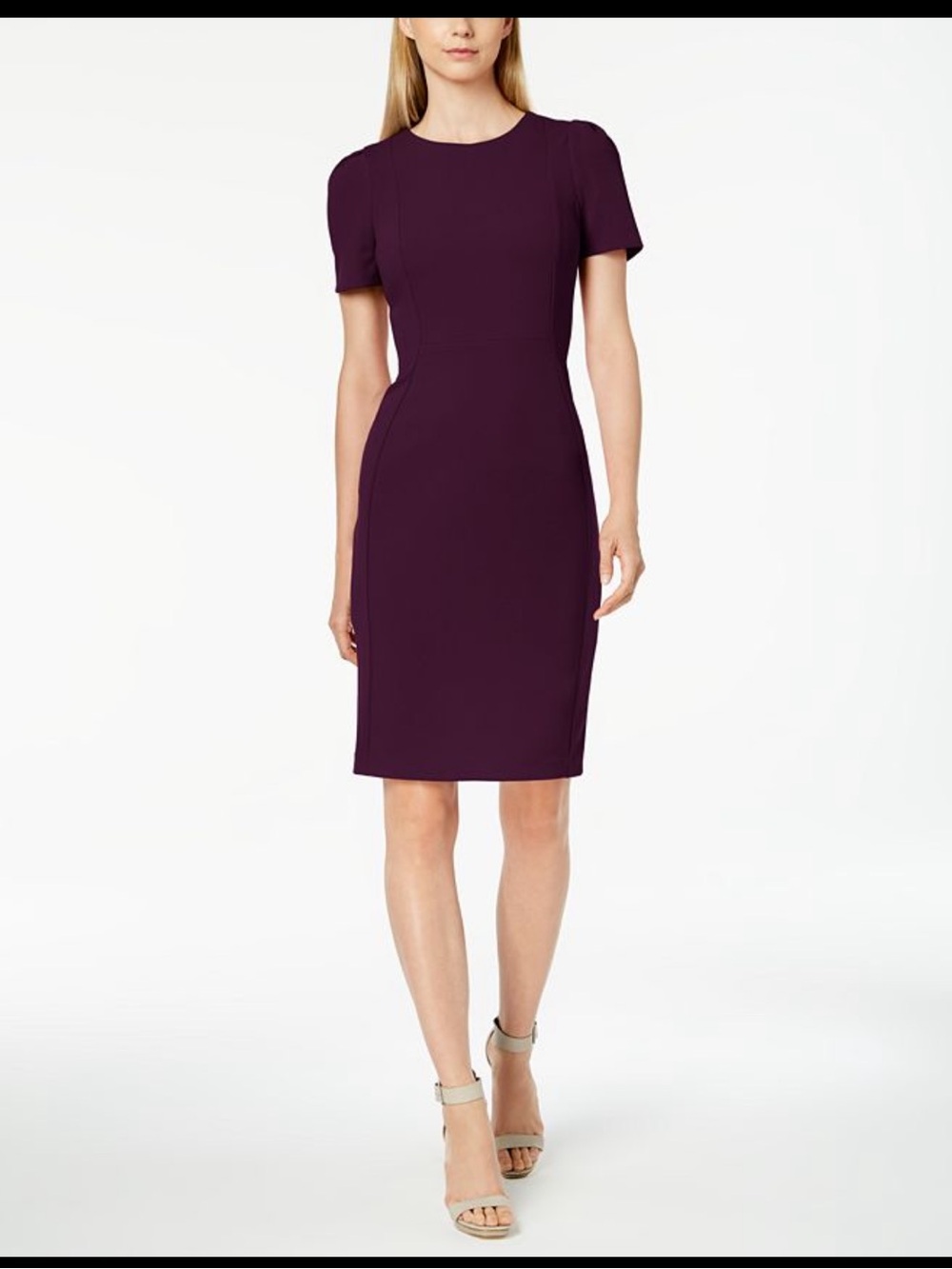 Calvin Klein Women's Round-Neck Short-Sleeve Sheath Dress Zipper Back Sz 4